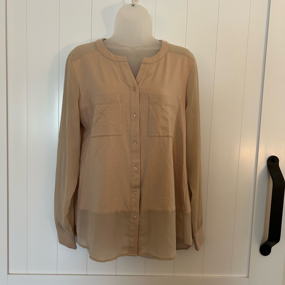 Ann Taylor Light Tan Button-Down Shirt